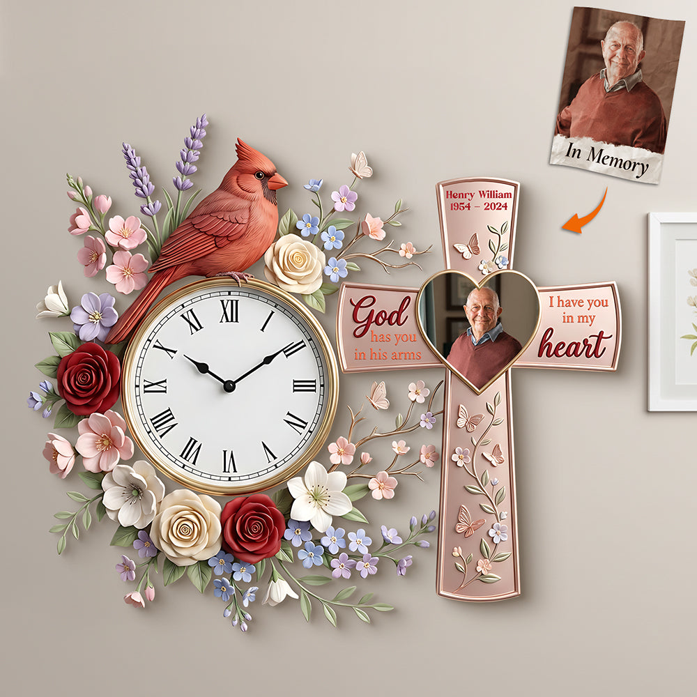 Cardinal Memorial Custom Photo Acrylic Clock - Personalized Gifts For Memorial 02kita060126 - Hanging Wall Clock - GoDuckee