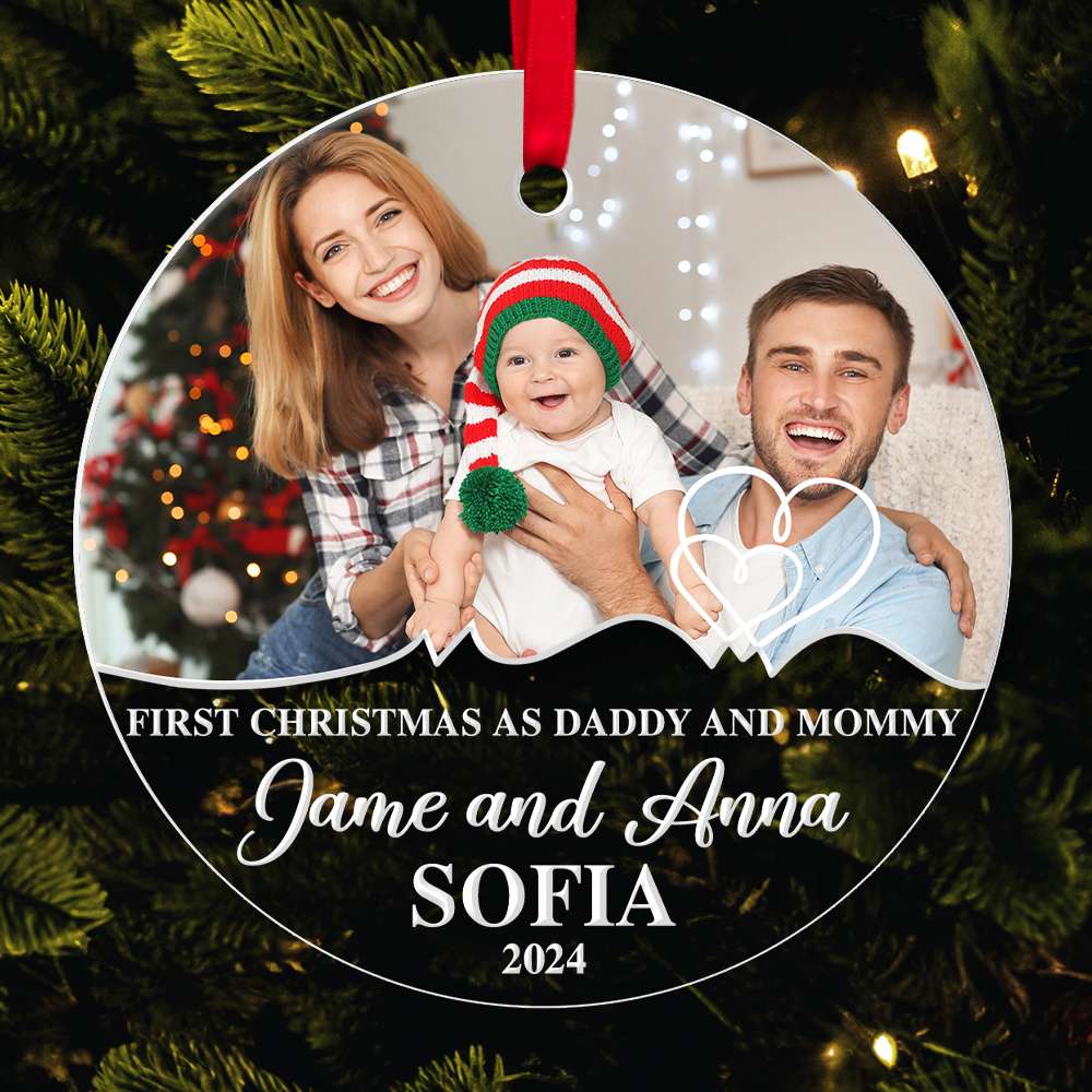 Custom Photo Gifts for Family Ornament 04XQDT240724 First Christmas Mom and Dad - Ornament - GoDuckee