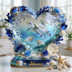Turtle Mom Toile De Jouy Acrylic Plaque - Personalized Gifts For Mother 04pgtn090426 - Shaped Plaques - GoDuckee