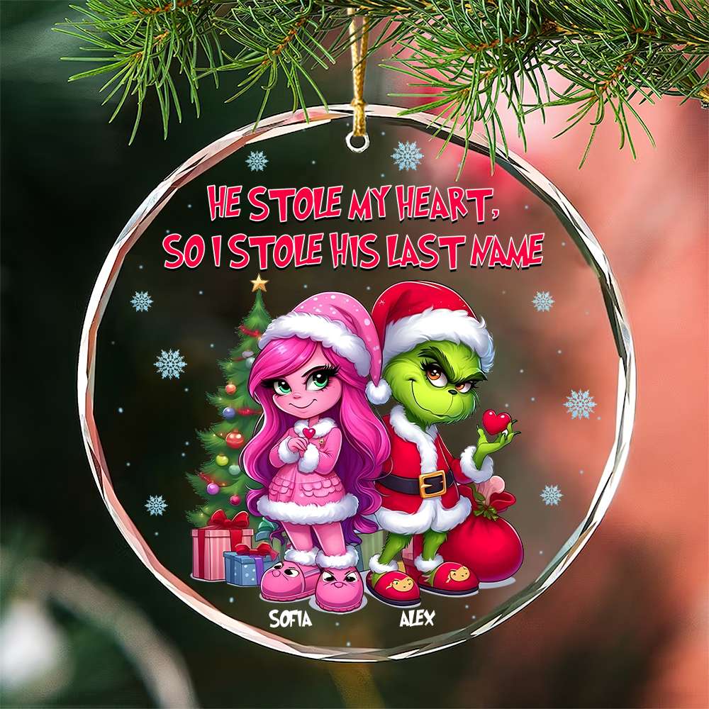 Personalized Gift for Couple, Cartoon Couple Christmas Crystal Glass Ornament 02TOMH190924 - Ornament - GoDuckee