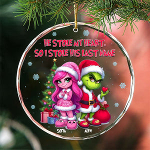 Personalized Gift for Couple, Cartoon Couple Christmas Crystal Glass Ornament 02TOMH190924 - Ornament - GoDuckee