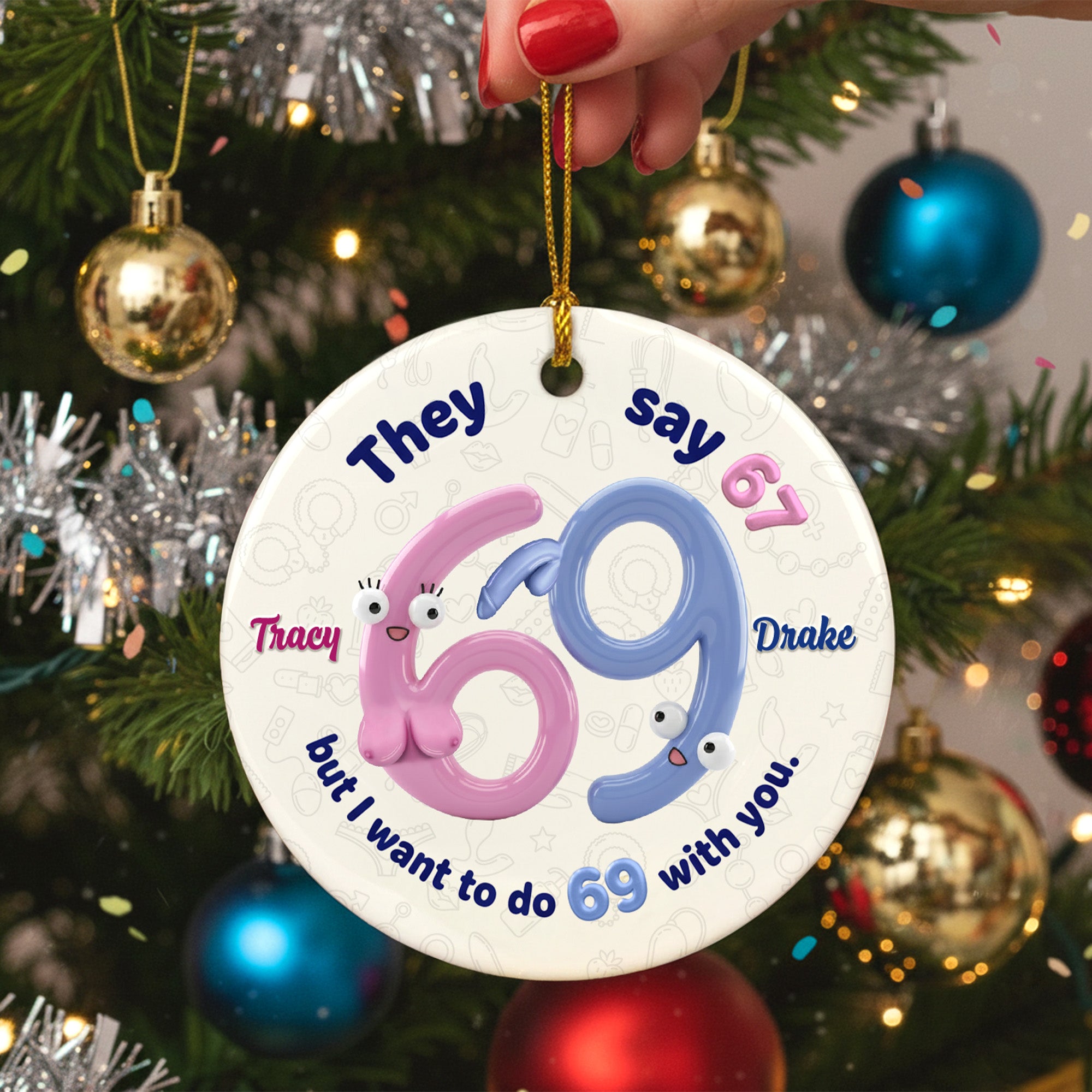 Personalized Gifts For Couple Christmas Round Ceramic Ornament 01humg191125 - Ornament - GoDuckee