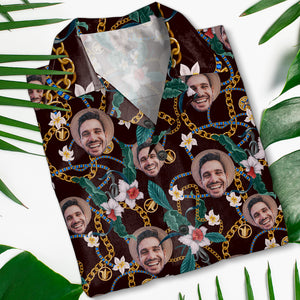 Custom Face Personalized Hawaiian Shirt With Chain Pattern, Funny Gift For Man - Hawaiian Shirts - GoDuckee