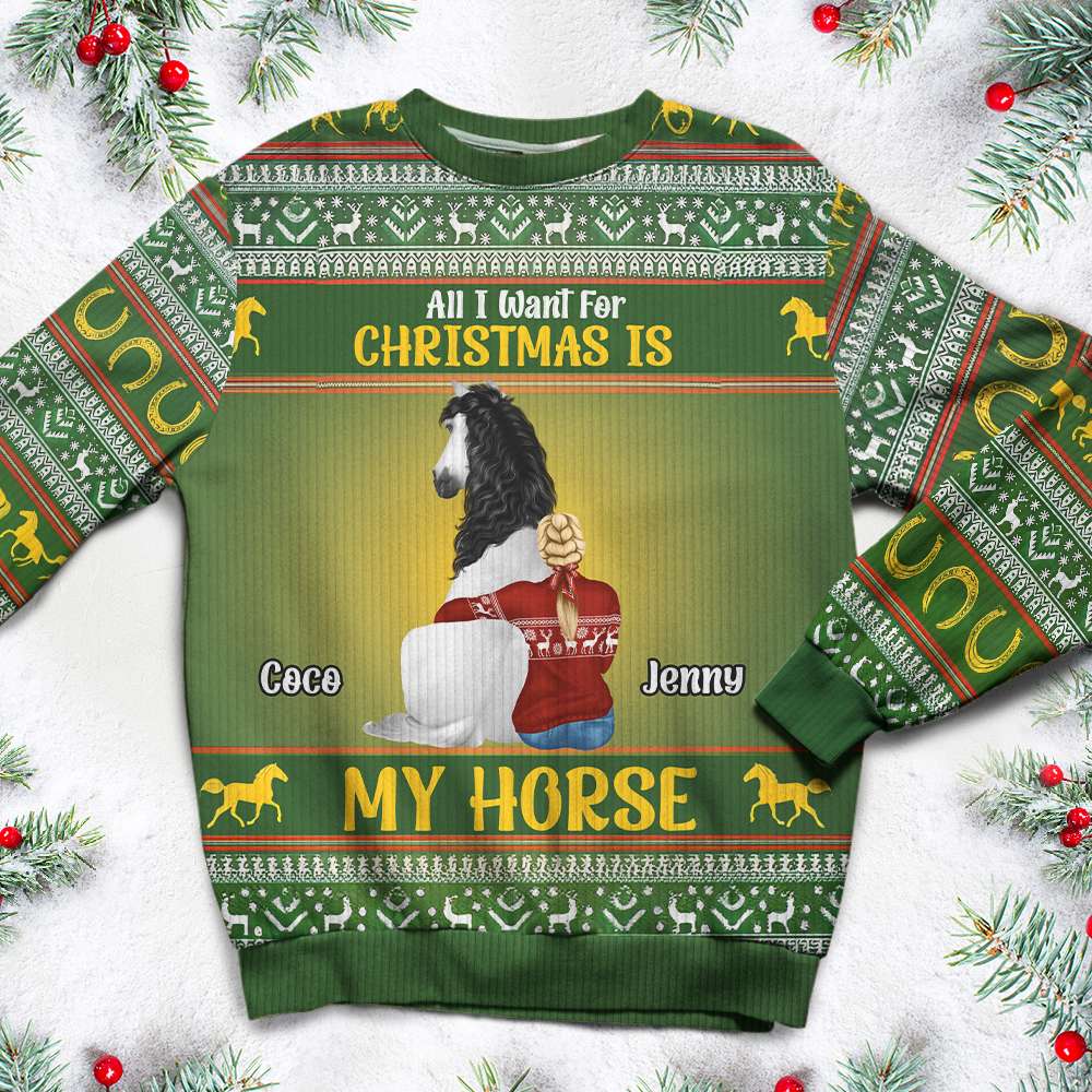 All I Want For Christmas Is My Horse, Personalized Gifts Pet Lovers Ugly Sweater 04TGMH231024TM - Ugly Christmas Sweater - GoDuckee