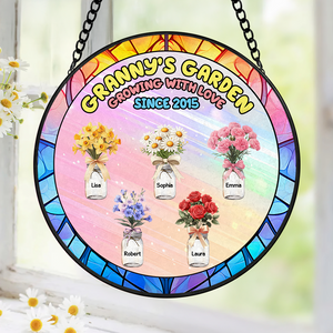 Birth Month Flower Window Hanging Stained Glass Ornament - Personalized Gift For Grandma 01KAPU260325 - Ornament - GoDuckee