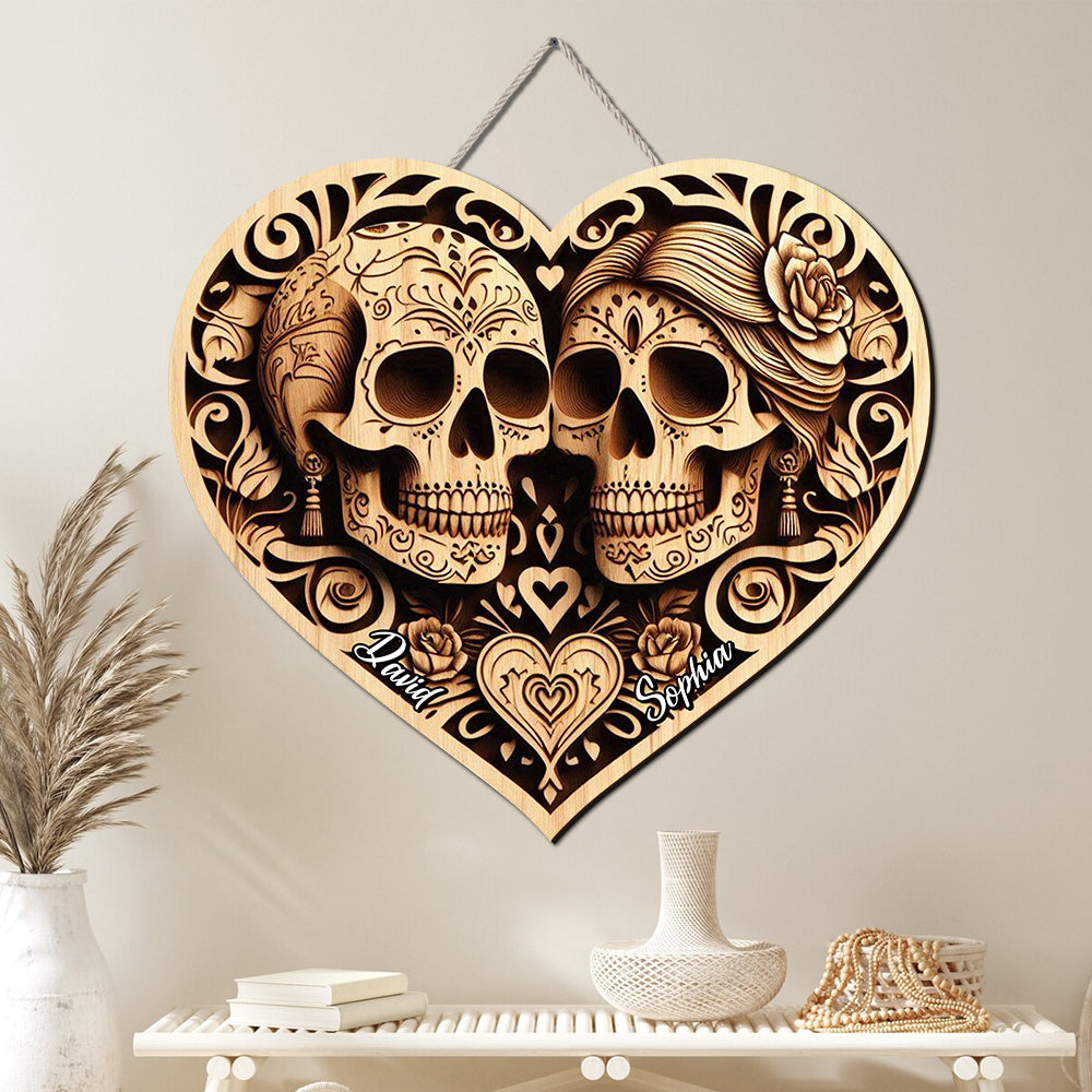 Personalized Gifts For Couple Wood Sign 03ohtn041224 Skull Couple - Wood Sign - GoDuckee
