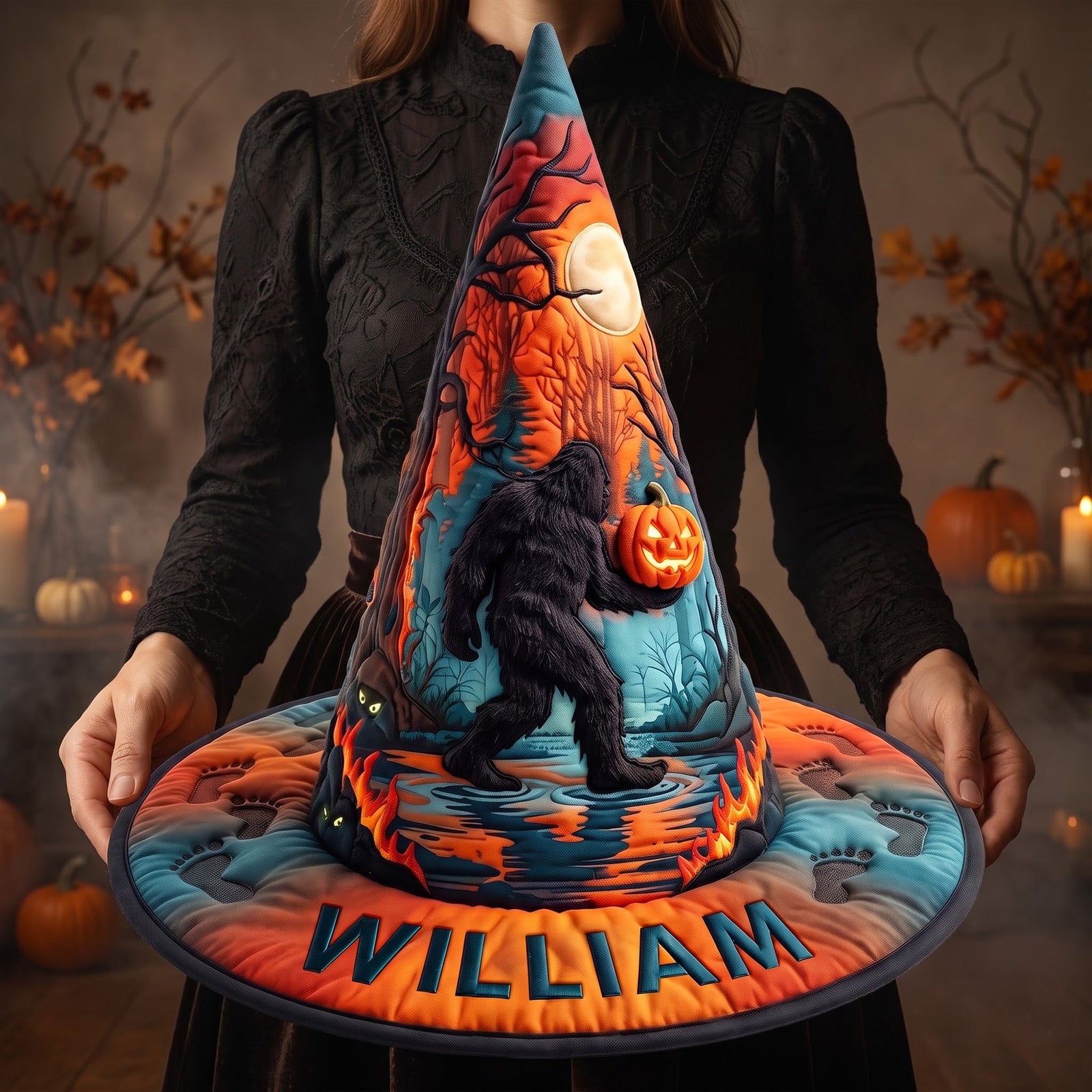 Squatching Through Halloween Quilted Witch Hat, Personalized Gifts For Bigfoot Lovers 05QHQN180826 - Quilted Witch Hat - GoDuckee