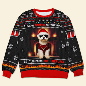 Custom Photo Gifts For Dog Lovers Ugly Sweater, Turned On The Fireplace 04TGQN241024 - Ugly Christmas Sweater - GoDuckee