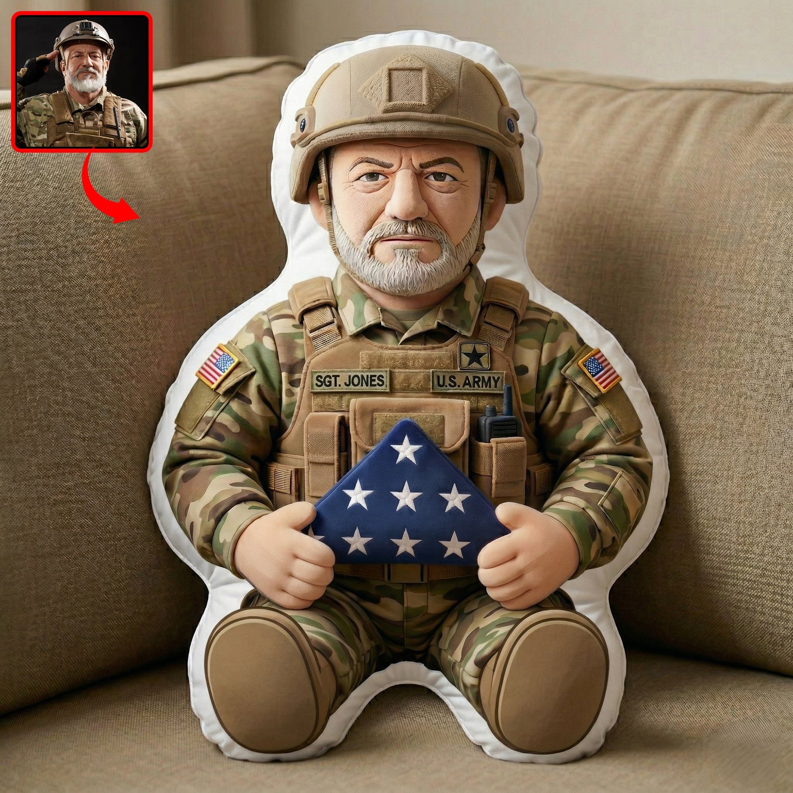 Custom Photo Military Memorial Folded Flag Pillow, Personalized Keepsake To Remember A Veteran 02qhqn250326 - Pillow - GoDuckee