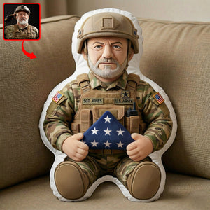 Custom Photo Military Memorial Folded Flag Pillow, Personalized Keepsake To Remember A Veteran 02qhqn250326 - Pillow - GoDuckee