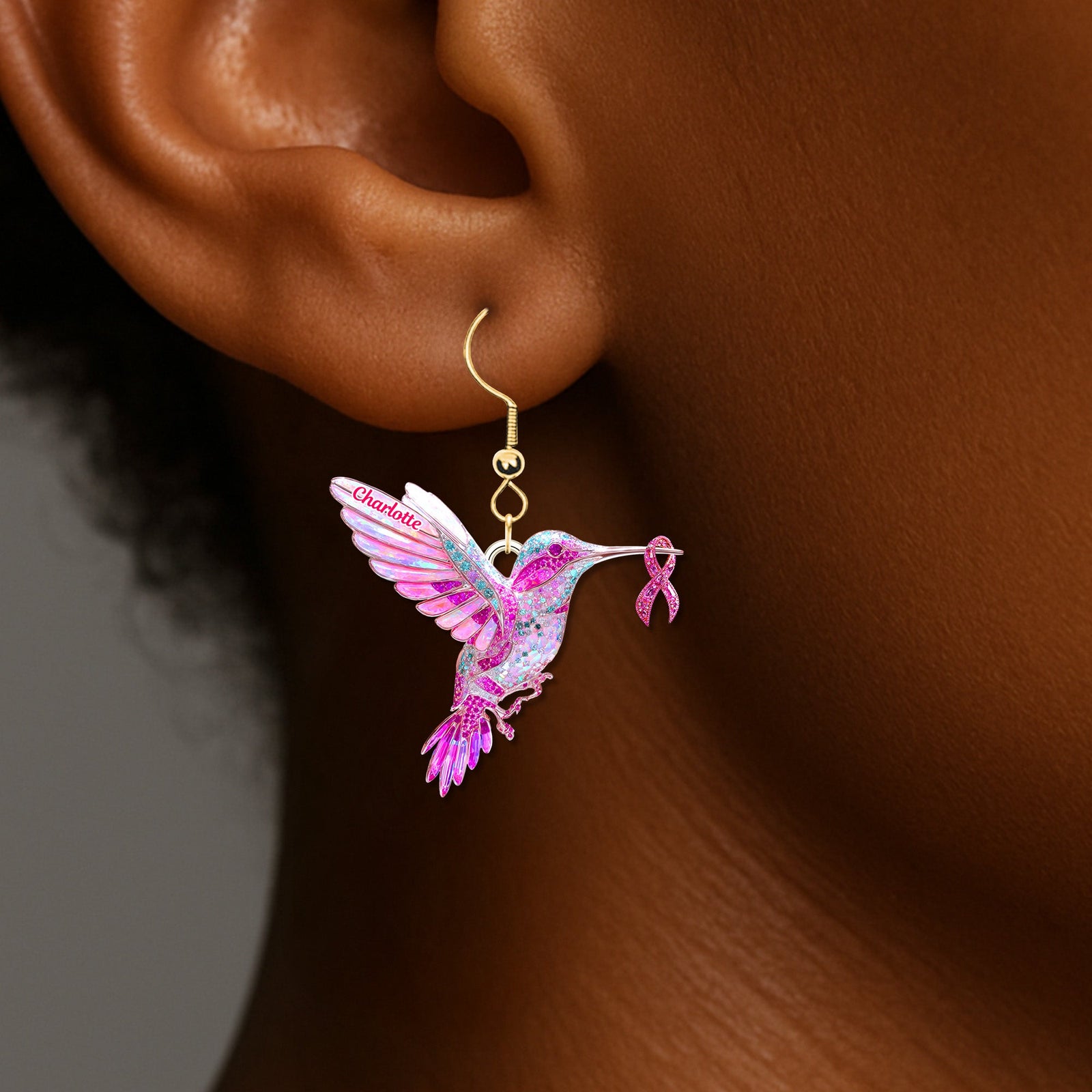 Personalized Gifts For Her, Hummingbird Breast Cancer Earrings 02tgmg280825 - Earrings - GoDuckee