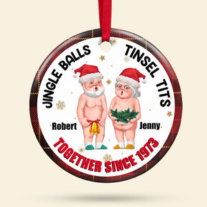 Jingle Balls-Personalized Ornament - Ceramic Circle Ornament- Gift For Him/ Gift For Her- Christmas Gift- Old Couple Ornament - Ornament - GoDuckee