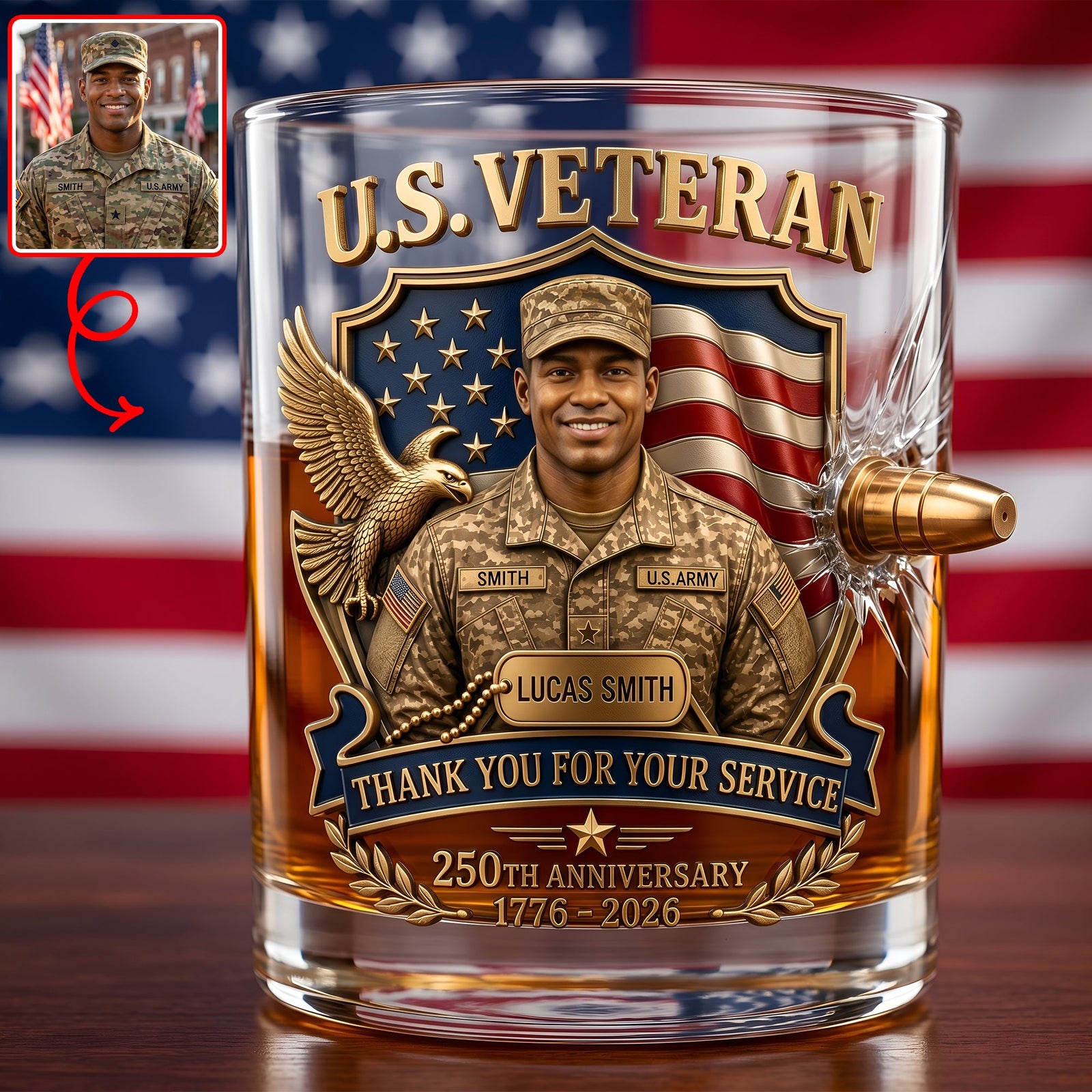Honor Veteran Bullet Glass - Custom Photo Gifts For Veterans 01tyqn240626 - Glass - GoDuckee