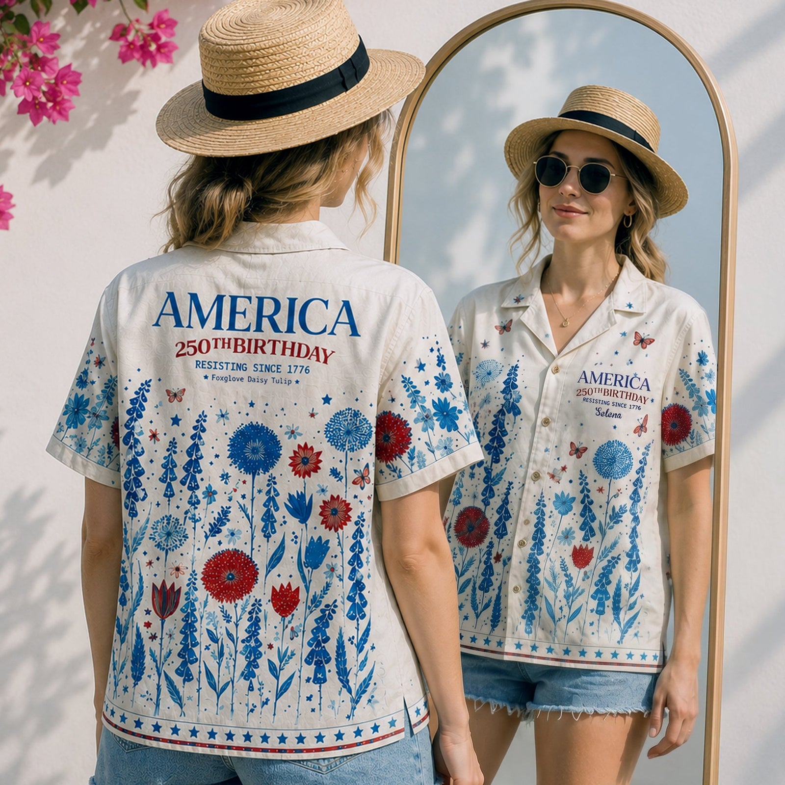 Subtle Folk Flowers Patriotic USA Hawaiian Shirt, Personalized Gifts For Patriots 02qhlu030626 - Hawaiian Shirts - GoDuckee