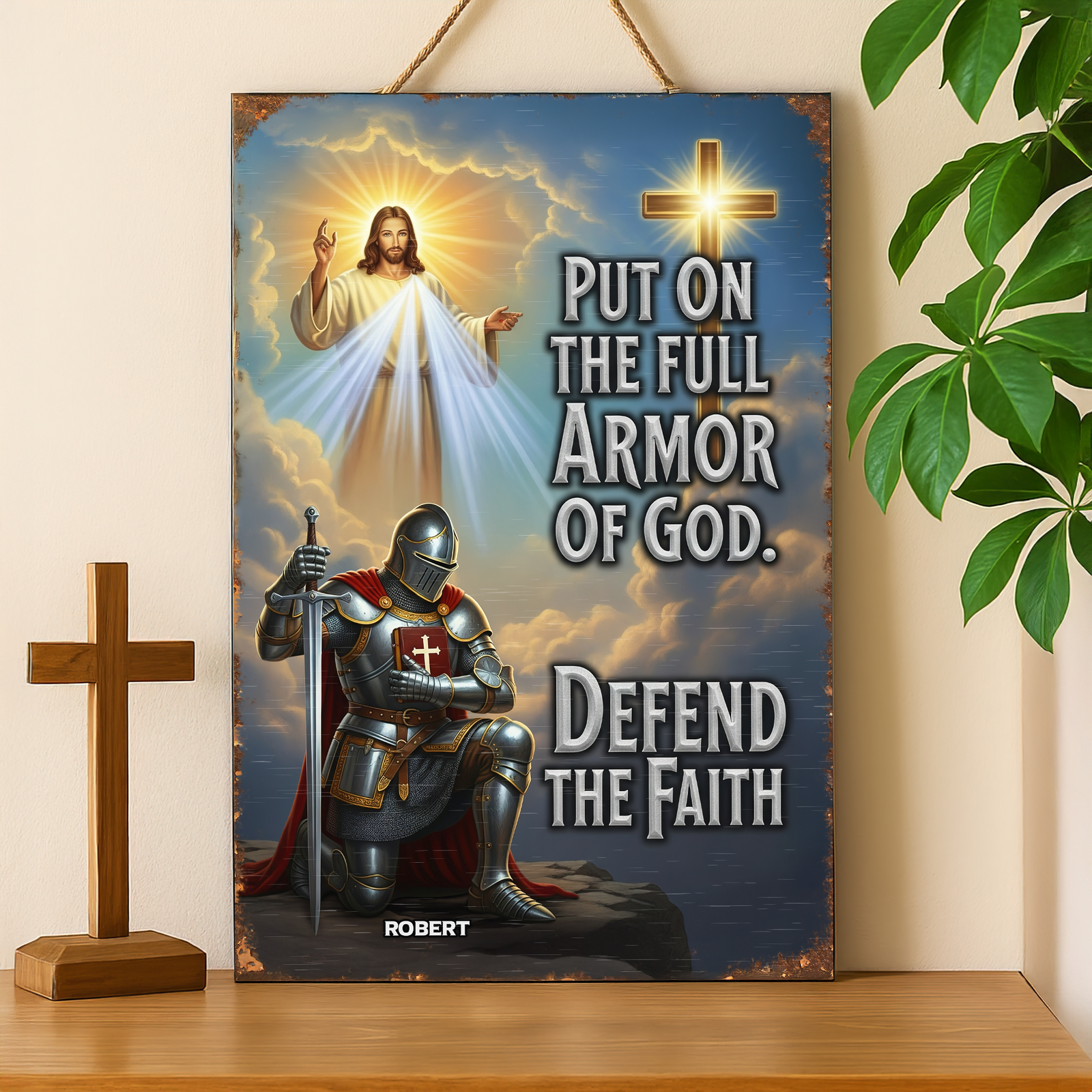 Kneeing Knight & God Print Metal Sign - Personalized Gifts For Christian 03HUPU150725 - Metal Signs - GoDuckee