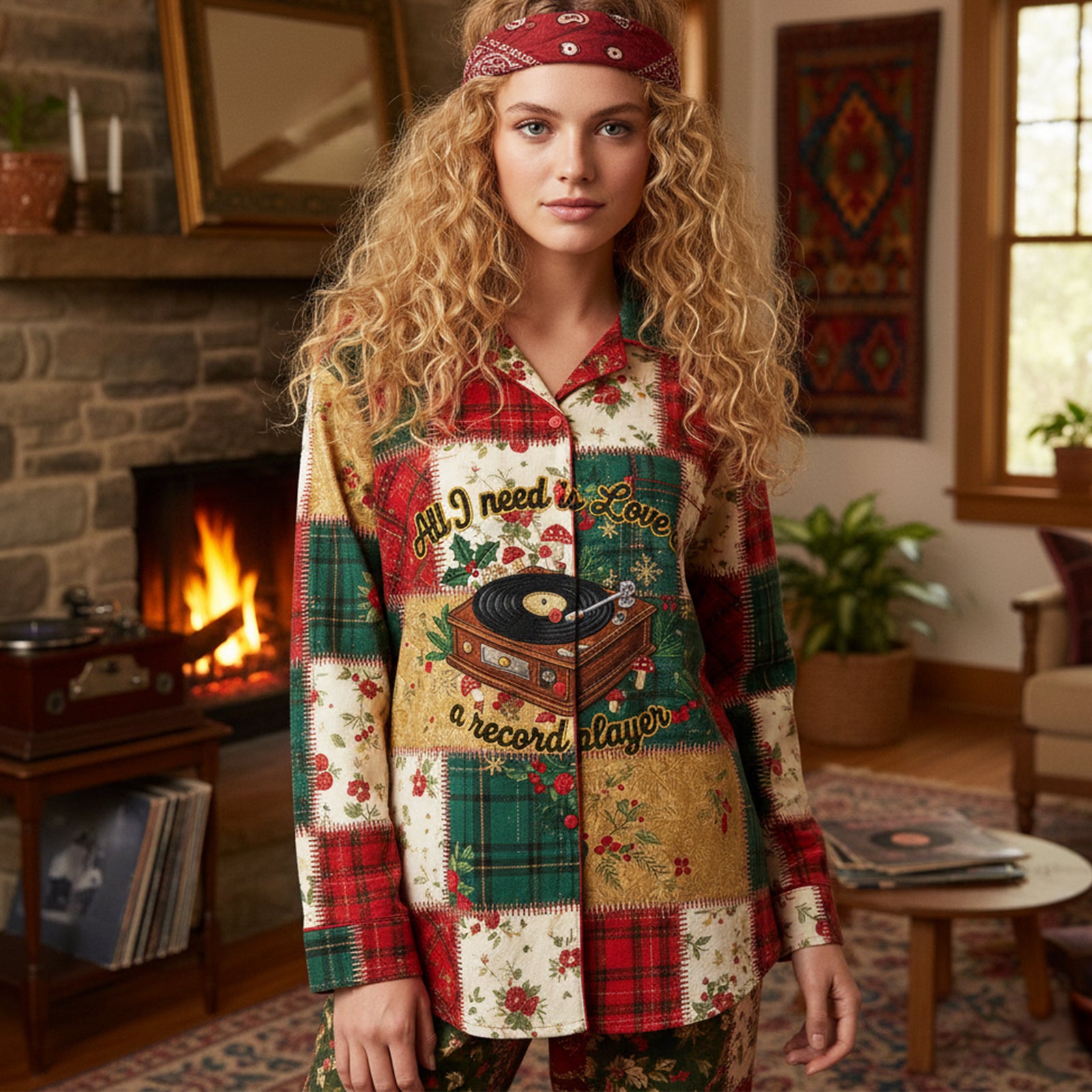 Vinyl Records Lovers Button Up Pajama Set - Christmas Gifts 01paqn201125 - Pajama Set - GoDuckee