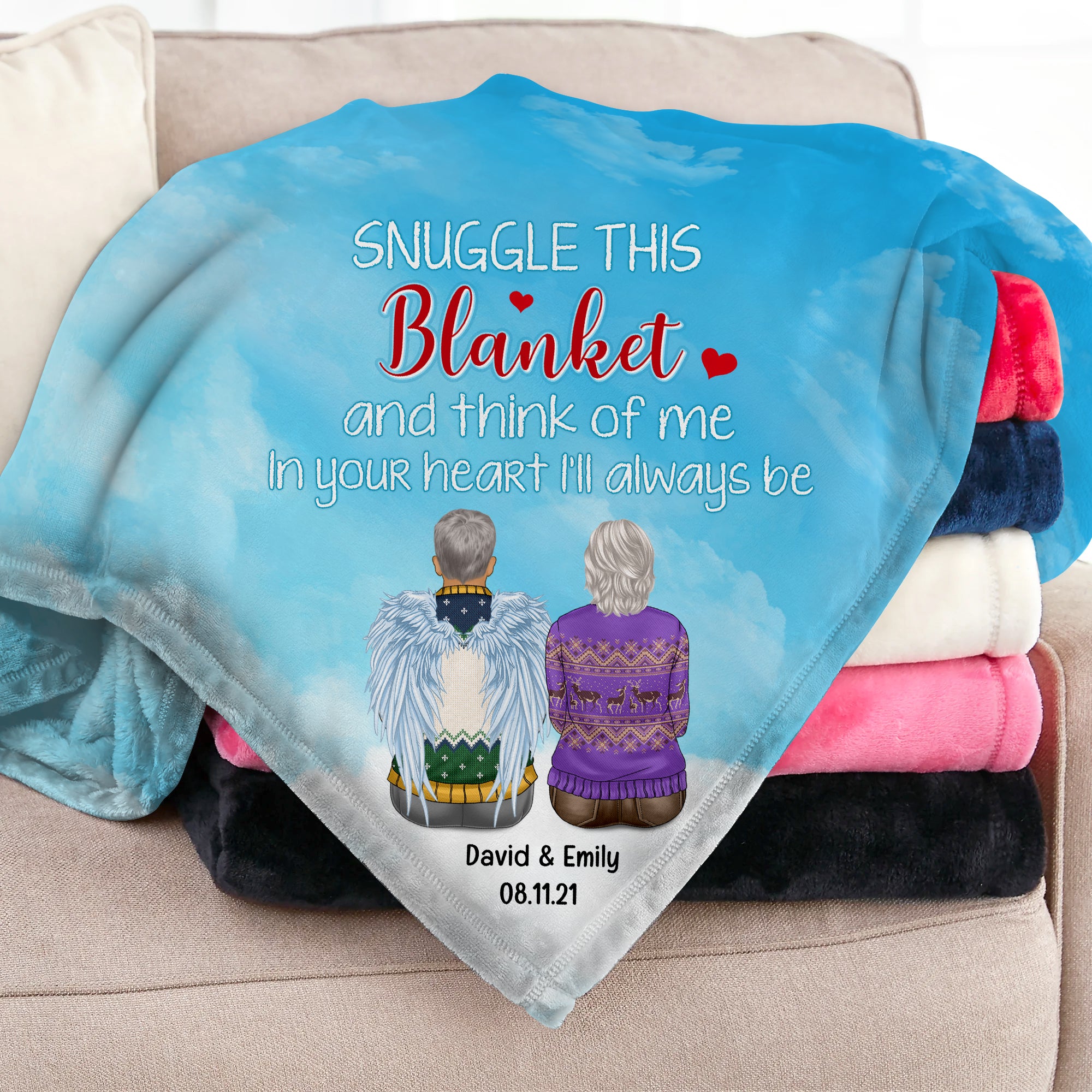 Snuggle This Blanket And Think Of Me IN Your Heart I'll Always Be-Personalized Blanket-Memorial Gift - Blanket - GoDuckee