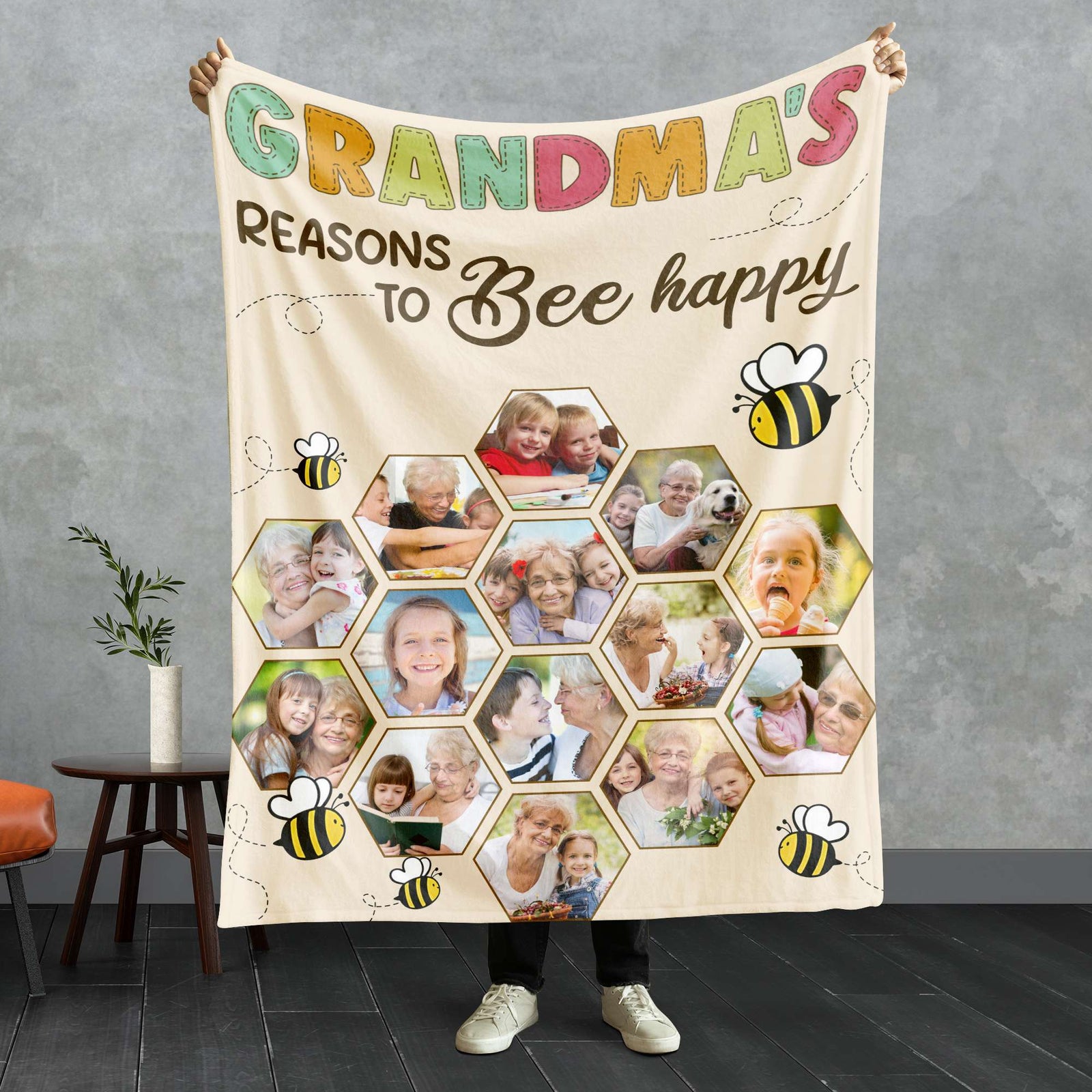 Grandma Reasons To Bee Happy, Personalized Blanket, Gifts For Grandparents - Blanket - GoDuckee