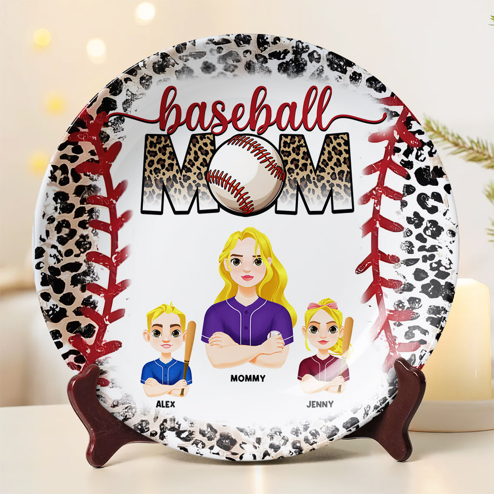 Personalized Gift For Mom Ceramic Round Plate Mother's Day Baseball Mom 02XQMH200325HG - Ceramic Round Plate - GoDuckee