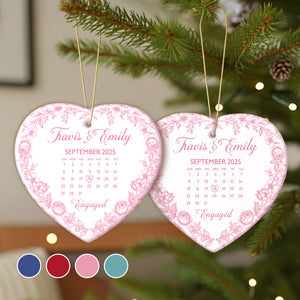 Personalized Gifts For Couple, Couple Anniversary Toile de Jouy Heart Ceramic Ornament 03pgmg080925 - Ornament - GoDuckee