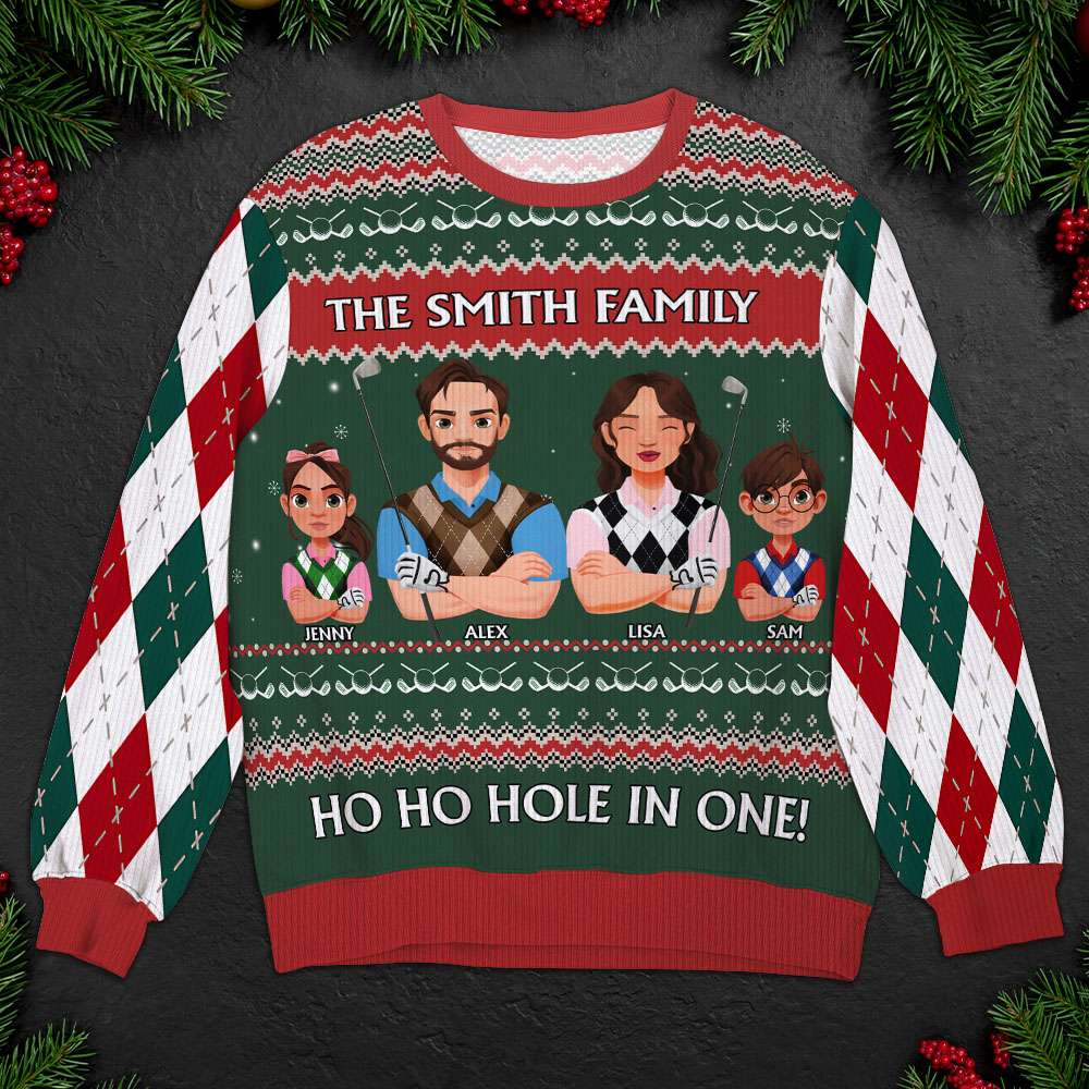 Personalized Gifts For Family Love Golf Christmas Ugly Sweater 04KAMH031024PA - AOP Products - GoDuckee