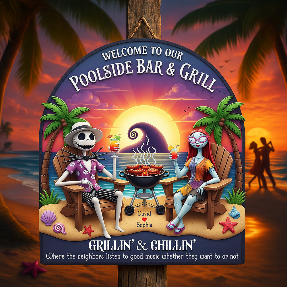 Spooky Love Wood Sign – Personalized Poolside Gifts for Couple 02naqn100625 - Wood Sign - GoDuckee