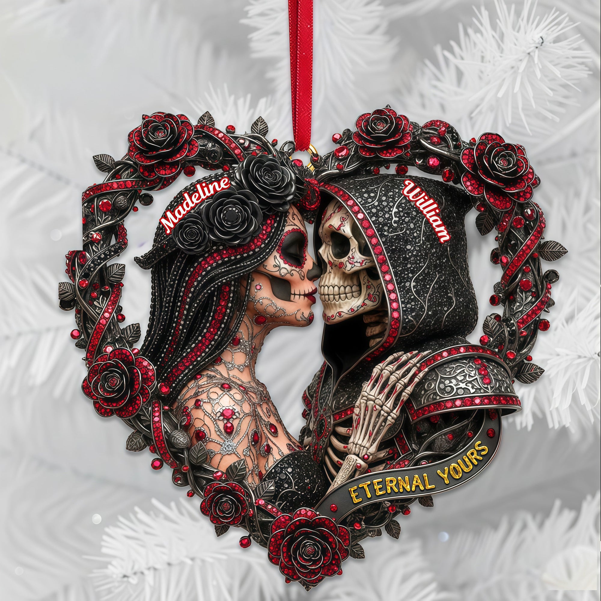 Skull Couple Ornament Personalized Christmas Gifts 04OHMG231025 - Ornament - GoDuckee