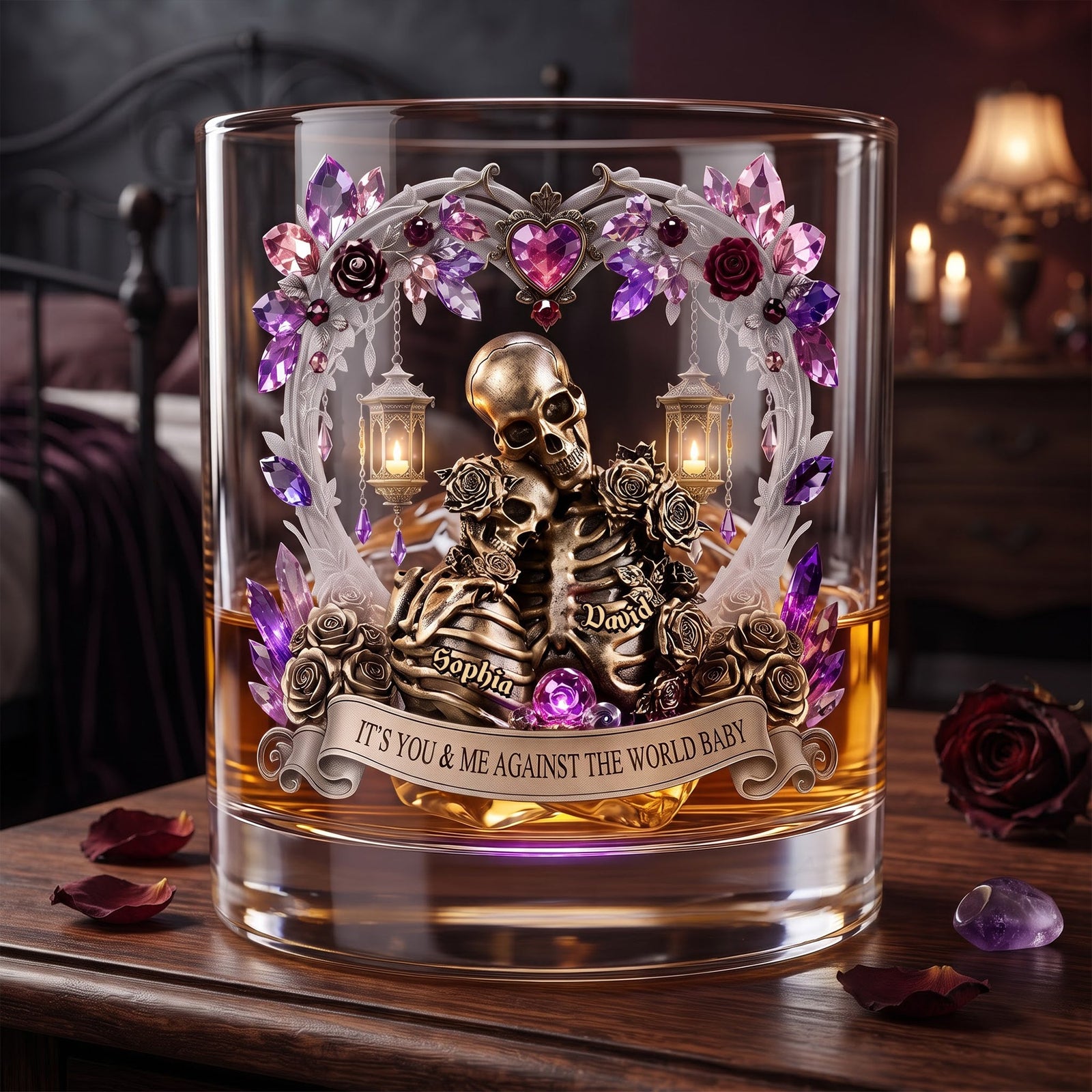 Twisted Skull Couple Drinking Glass - Personalized Gifts For Couple 02qhlu310726 - Glass - GoDuckee