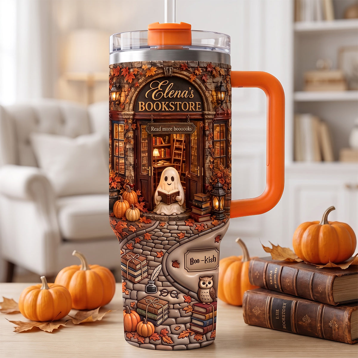 Autumn Boo Bookaholic 40oz Tumbler With Handle, Personalized Gifts For Book Lovers 04qhdh310726 - Tumbler Cup - GoDuckee