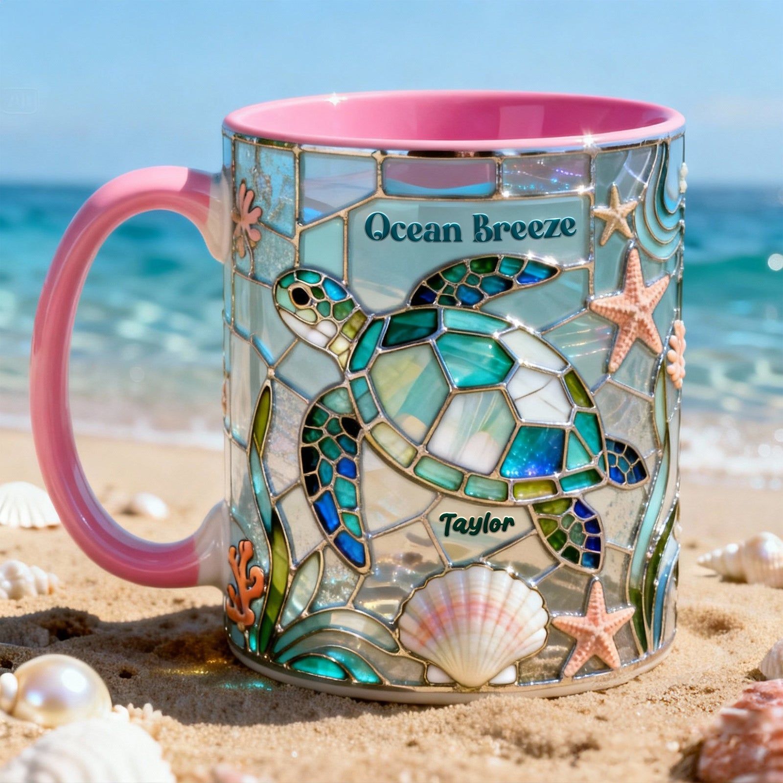 Ocean Breeze Turtle Coffee Accent Mug - Personalized Gift For Turtle Lovers 03HYLU210126 - Coffee Mug - GoDuckee