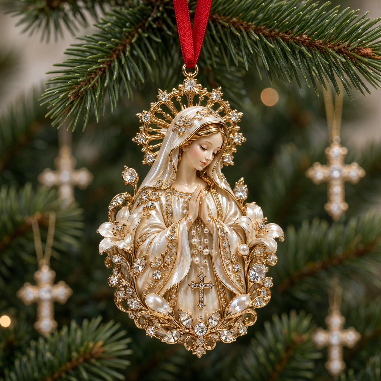 Virgin Mary Praise Christmas Ornament, Personalized Gifts For Christians 01qhlu230926 - Ornament - GoDuckee