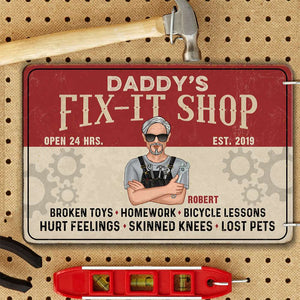 Daddy's Fix-It Shop Personalized Metal Wall Art, The Know-It-All Dad Metal Sign, Father's Day Gift, Birthday Gift For Dad - Metal Wall Art - GoDuckee