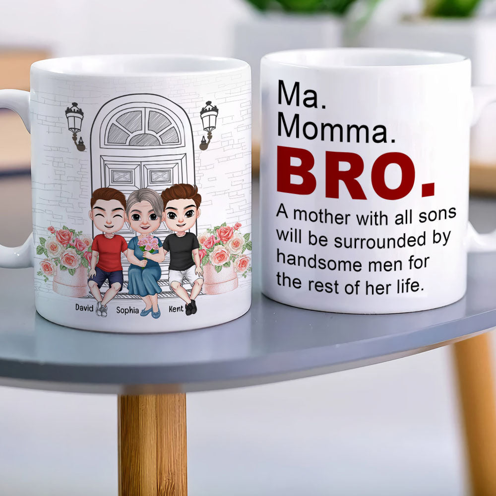 A Mother With All Sons Will Be Surrounded By Handsome Men-Personalized Coffee Mug- Gift For Mom- Gift For Son- Mom Coffee Mug - Coffee Mug - GoDuckee