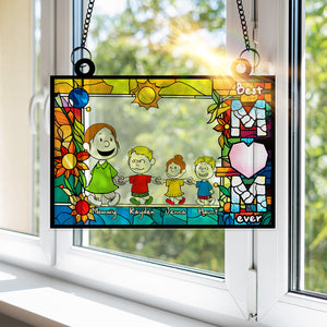 Personalized Gifts For Mom Suncatcher, Mom Holding Children's Hands Vibrant Flower Frame 02QHLU260225HH - Ornament - GoDuckee