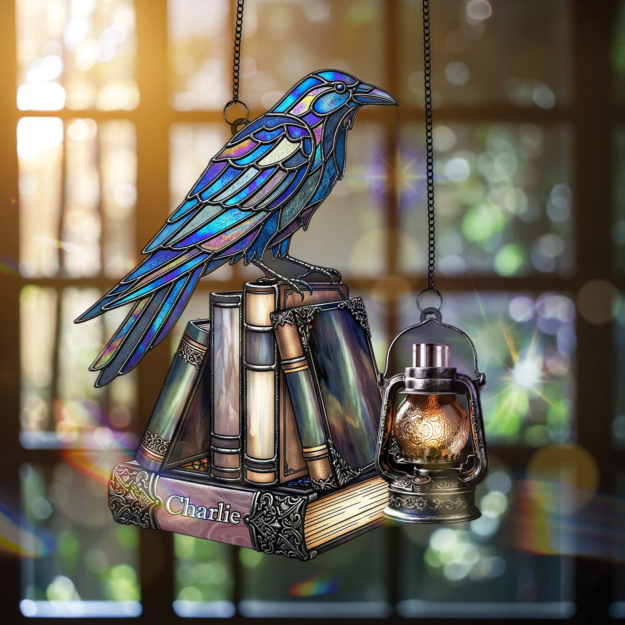 Raven on Books Gothic Suncatcher Ornament - Personalized Gifts For Book Lover 01PGMG150825 - Ornament - GoDuckee