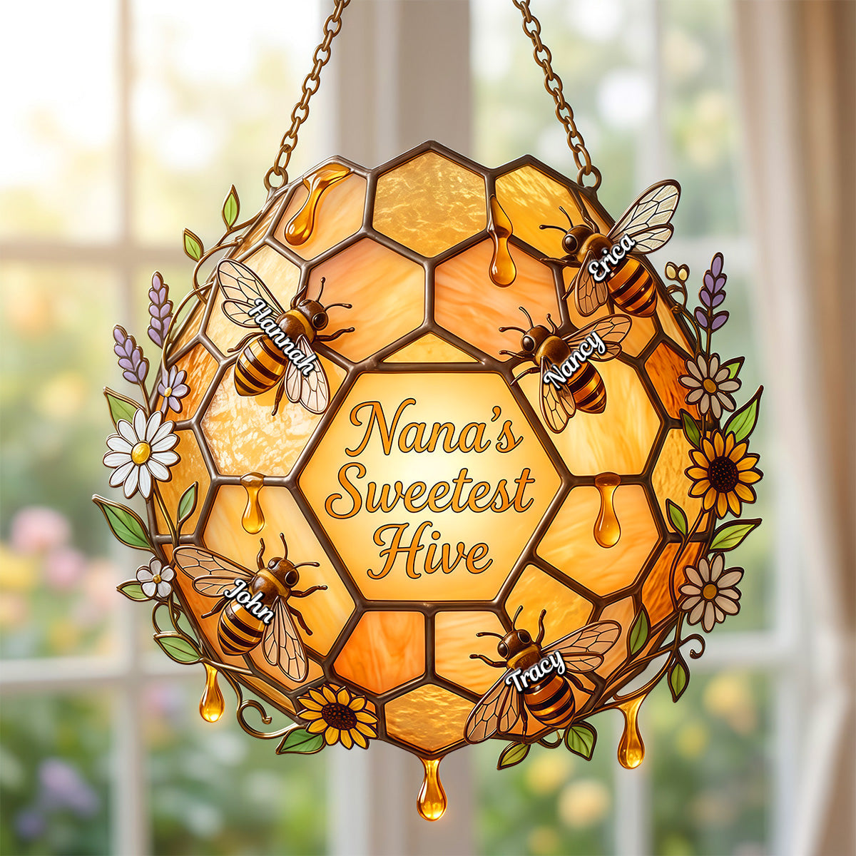 Grandma Bee Sweetest Hive Suncatcher - Personalized Gifts For Grandma 05namg090326 - Ornament - GoDuckee