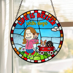Personalized Gifts For Pet Lovers Stained Glass Ornament 01qhtn060124hh Life Is Better With A Dog - Ornament - GoDuckee