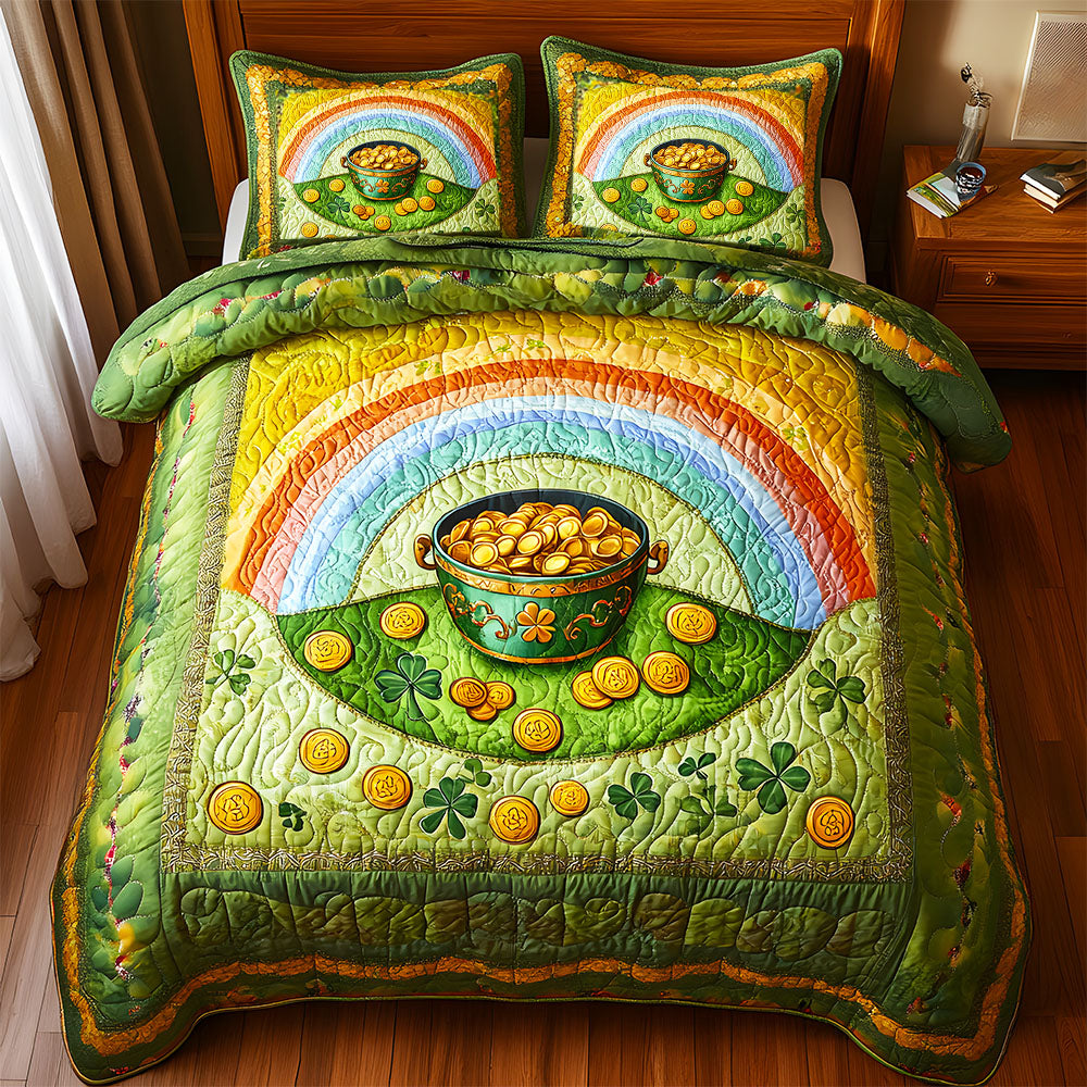 Personalized Gifts For St. Patrick's Lovers Quilt Bedding Set Special Line, Rainbow & Pot Of Gold 07TGMH180125 - Blanket - GoDuckee