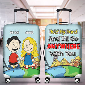 Personalized Gifts For Couple Luggage Cover Holding Hand Cartoon Couple 02XQLU261224HH - Luggage Covers - GoDuckee