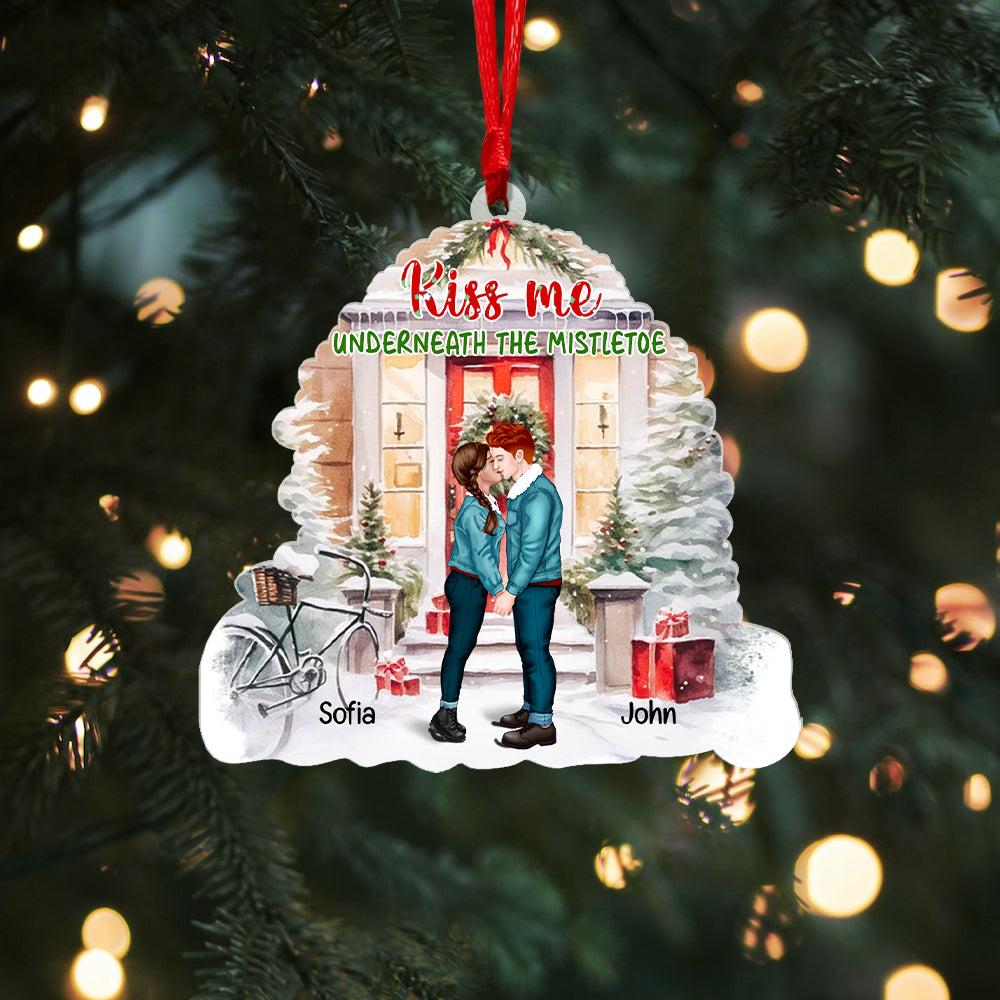 Kiss Me Underneath The Mistletoe, Personalized Kissing Couple Acrylic Ornament, Christmas Gift For Couple - Ornament - GoDuckee
