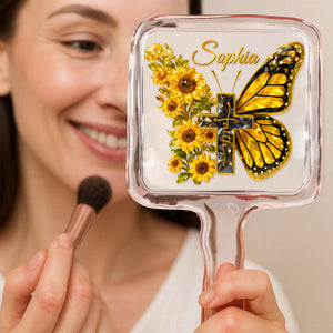 Butterfly Cross Floral Handheld Mirror – Personalized Gifts For Christians 04huqn051225 - Mirror - GoDuckee