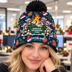 Raccoon Dumpster Fire Response Team Bobble Beanie Hat - Personalized Gifts For Coworkers 01QHDT241026
