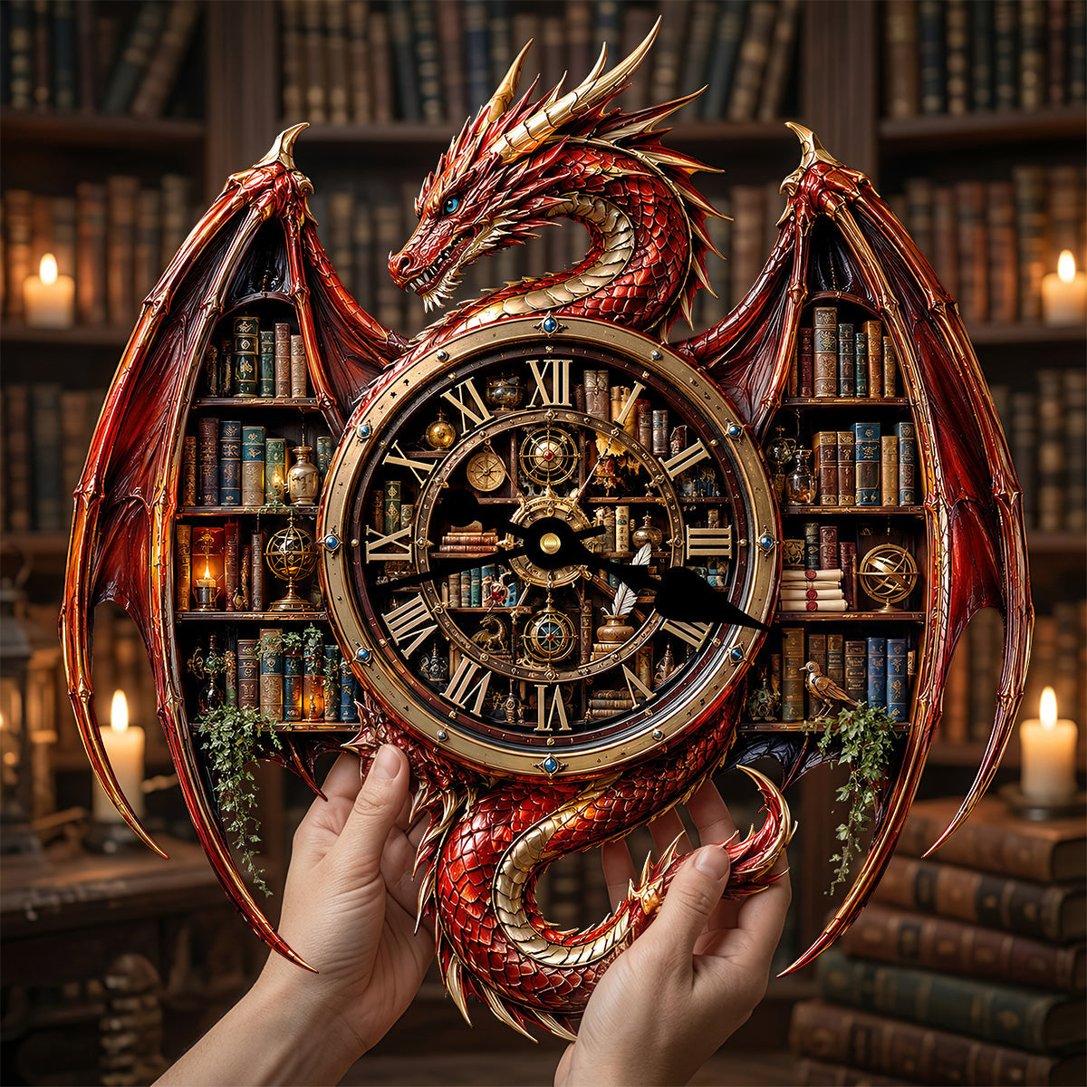 Vintage Dragon Bookstore Wall Hanging Clock, Personalized Gifts For Book Lovers 02qhdt240726 - Hanging Wall Clock - GoDuckee