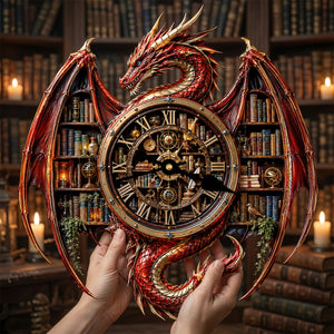 Vintage Dragon Bookstore Wall Hanging Clock, Personalized Gifts For Book Lovers 02qhdt240726