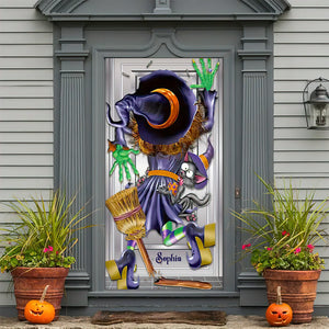 Personalized Gifts For Witch Lovers, Witch Crash Scene Halloween Door Cover 07ACDT090924 - Door Covers - GoDuckee