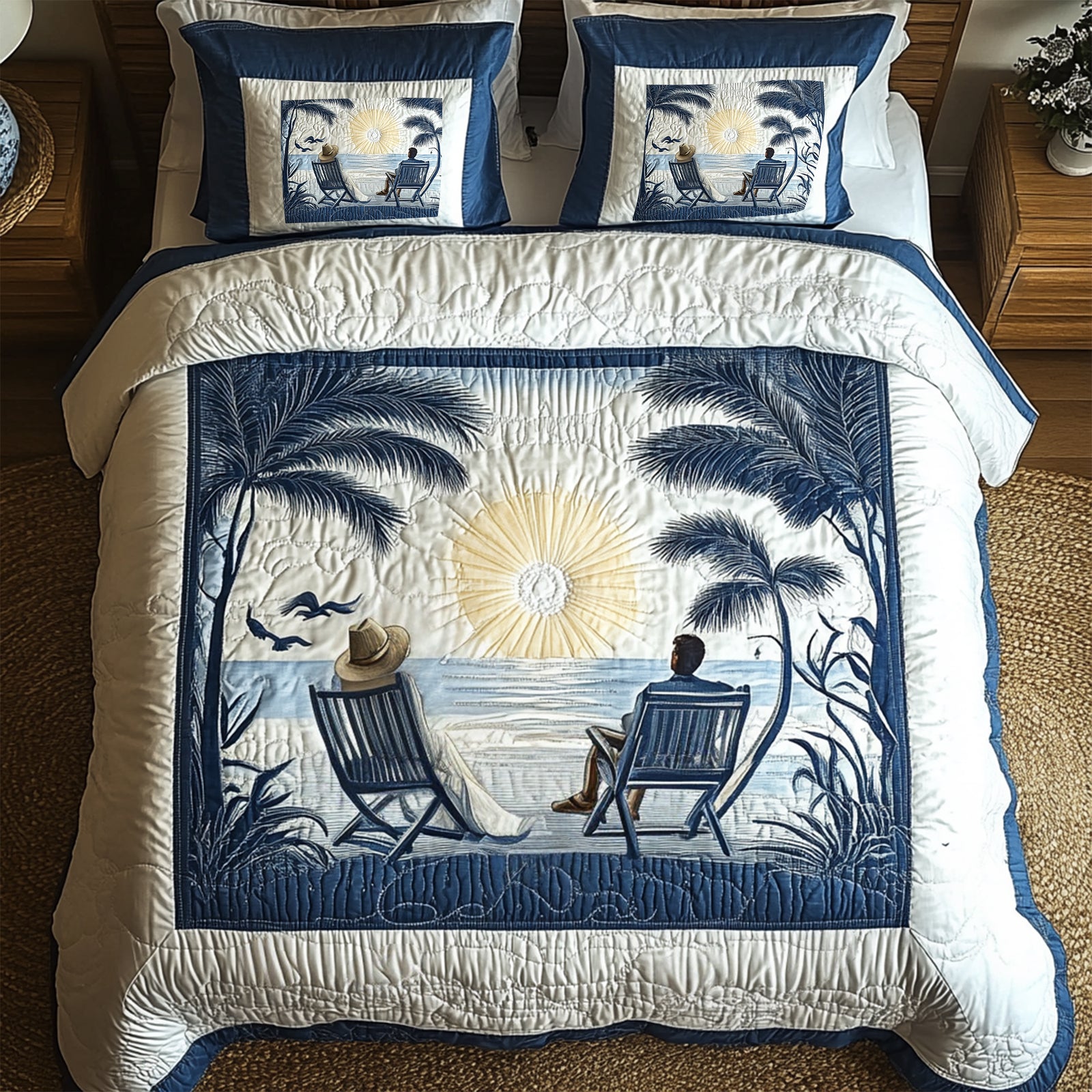 Relaxing Beach Couple Quilt Bed Set Special Line - Gift For Couple 03TGLU120725 - Blanket - GoDuckee