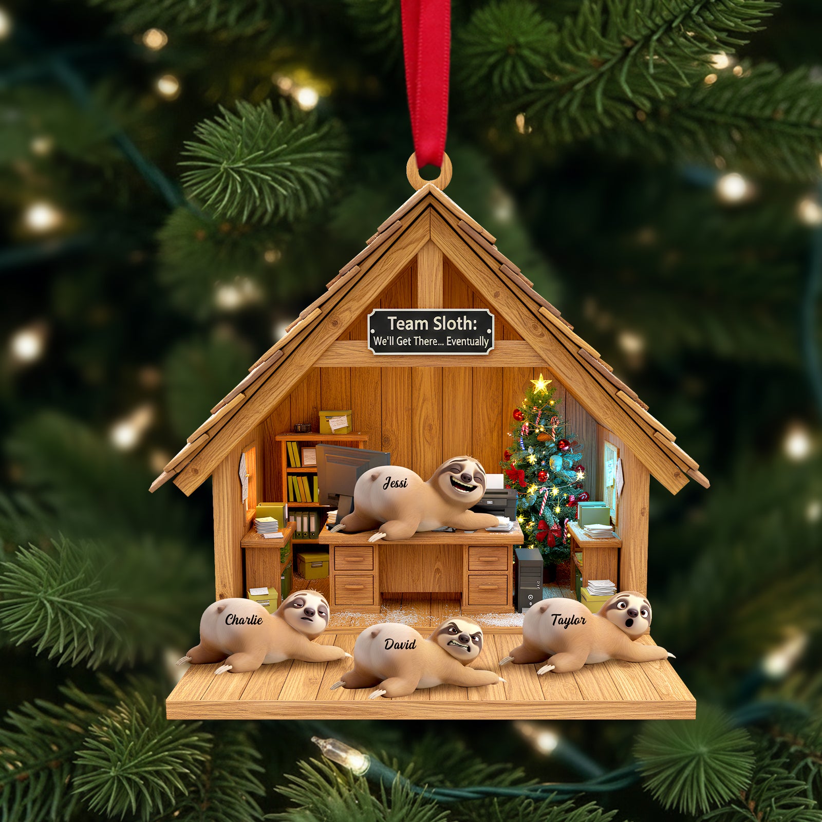 Happy Workplace Sloth Ornament - Personalized Gifts For Coworkers 05OHLU141125 - Ornament - GoDuckee