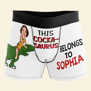 This Cocka-Saurus Belongs To, Couple Gift, Personalized Boxer, Naughty Couple Boxer, Gift For Him - Boxer Briefs - GoDuckee