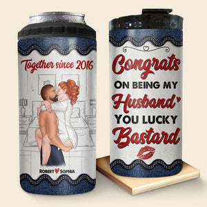 Congrats On Being My Husband, Personalized Can Cooler Tumbler, Naughty Couple, Gift For Couple - Can Cooler - GoDuckee