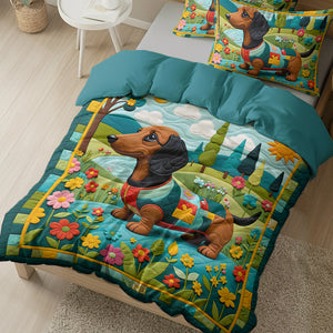 Dachshund Dogs In Floral Garden Quilt Bed Set Gift For Dog Lovers 04HULU200125 - Blanket - GoDuckee